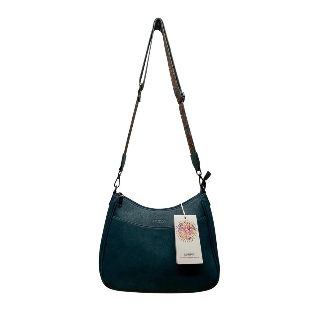 Aphison Women’s Blue Vegan Leather Adjustable Strap Zip Closure Shoulder Bag